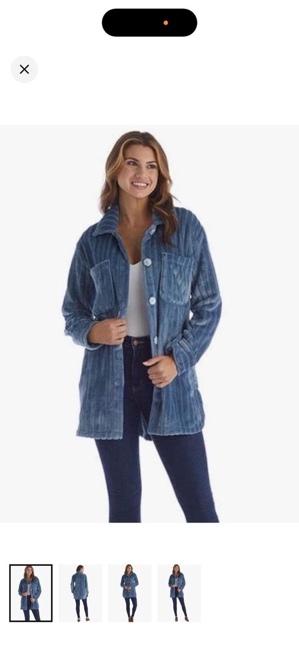 Softies Women's Blue Fleece Button-Front Collared Robe Jacket w/ Pockets M - Picture 3 of 10